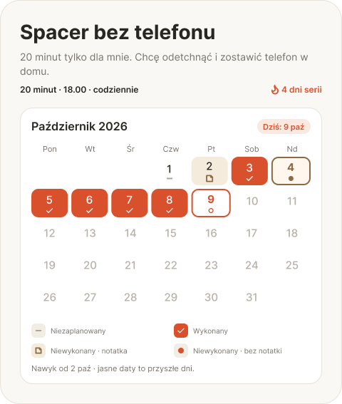 Kalendarz nawyku Spacer bez telefonu w Habi Stepper